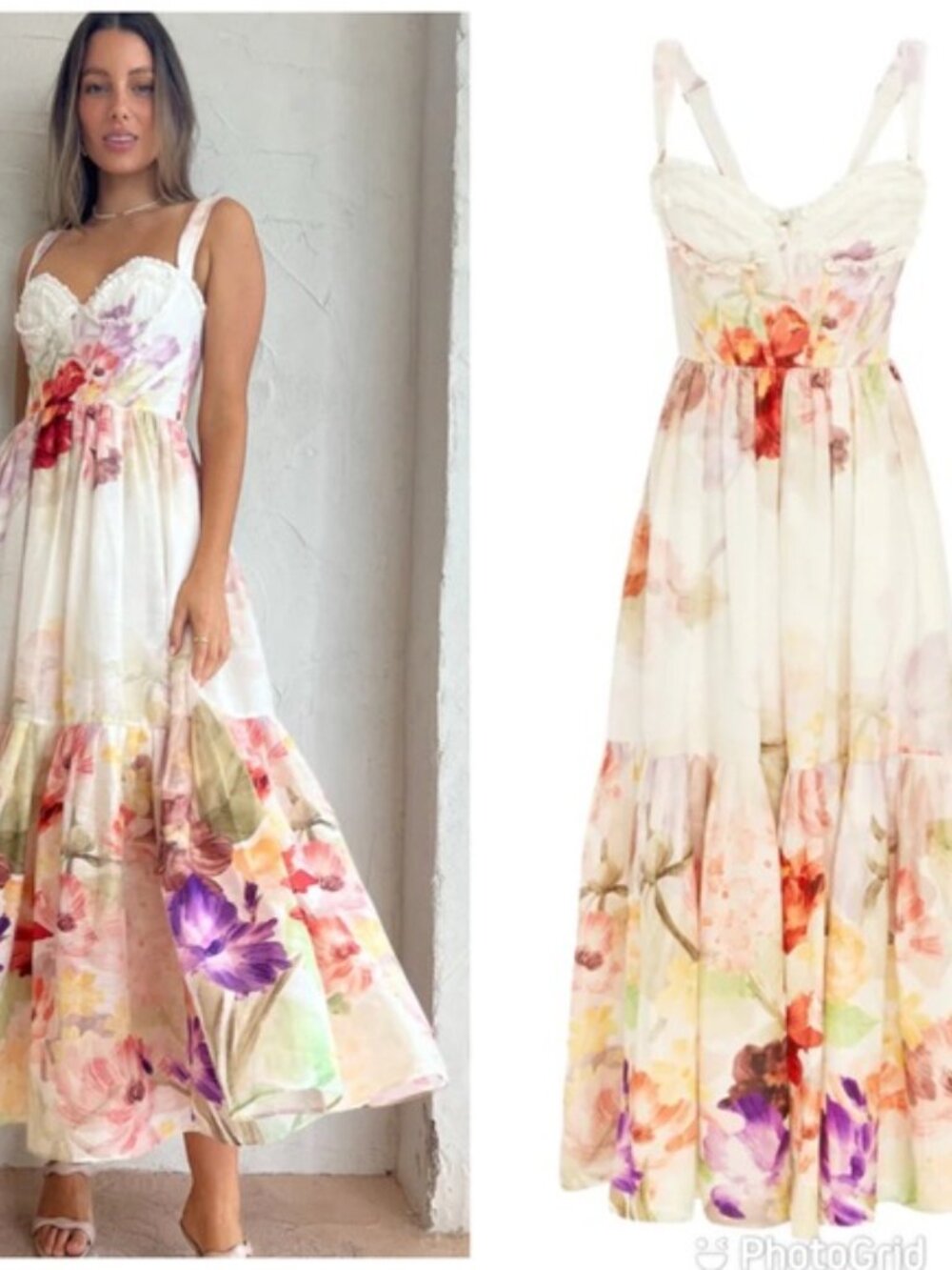Leo Lin Rose Floral Bustier Dress Midi AUS 12 US 8 - Picture 2 of 12